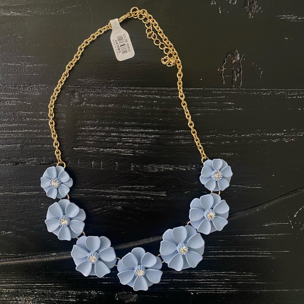Francesca’s Blue Floral Necklace with Rhinestones